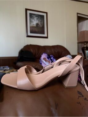 Women’s Nude Block Heel Sandals - Sleek Strappy Design by A New Day Size 8